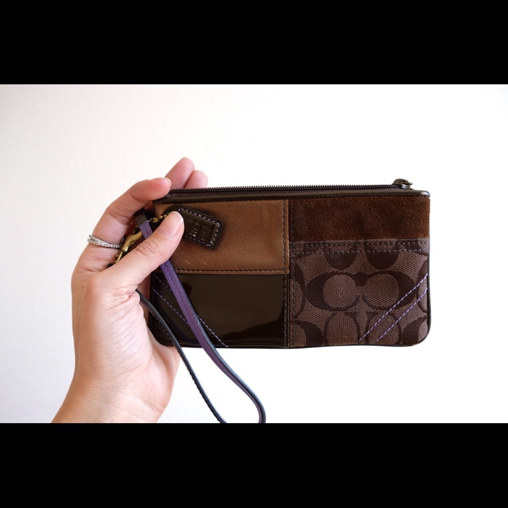 Brown Coach Patchwork Wristlet - image 2